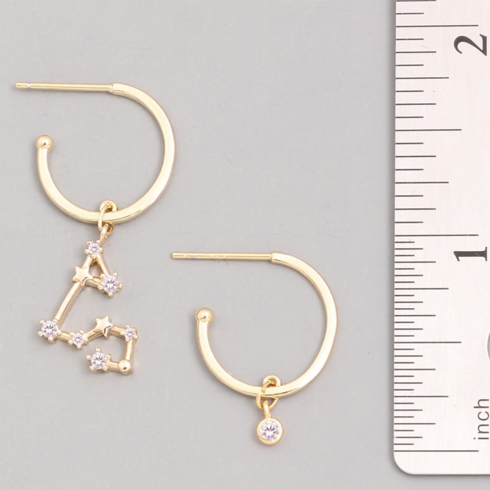 AQUARIUS Zodiac Gold Huggie Hoop Earrings - Picture 4 of 5